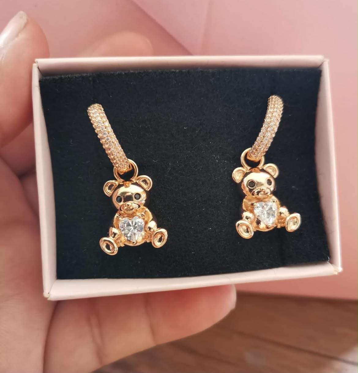 Gold Teddy Bear Hoop Earrings