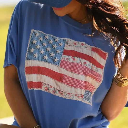Faux Patchwork American Flag Shirt
