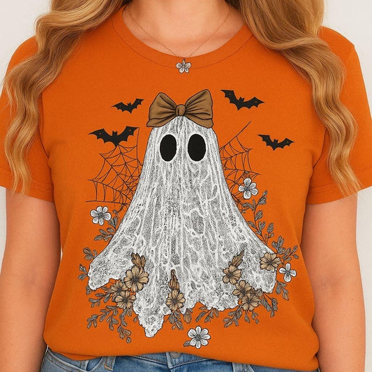 Lace Floral Ghost Halloween T-Shirt