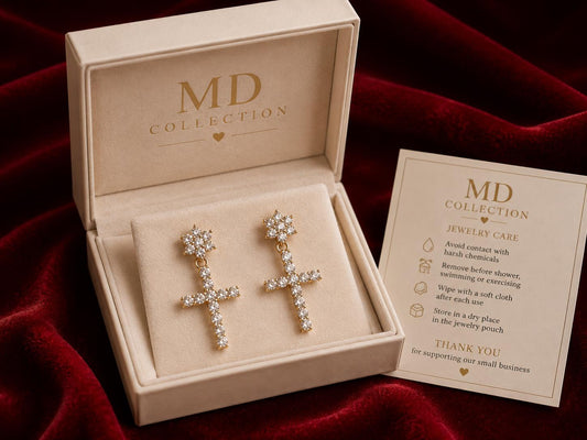 Gold Cross Drop Earrings