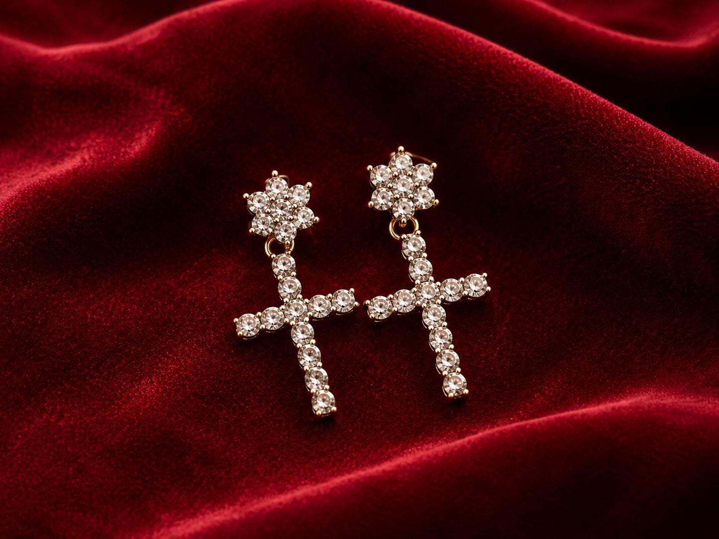 Gold Cross Drop Earrings