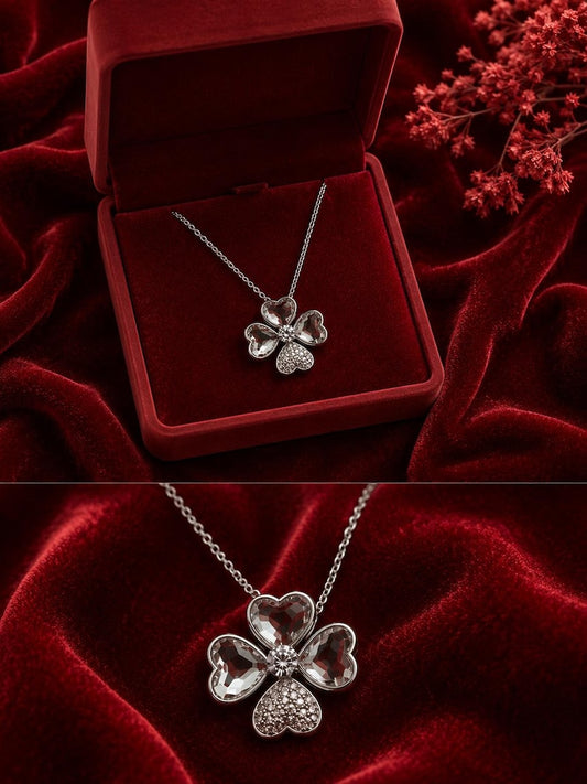 Silver Clover Heart Necklace