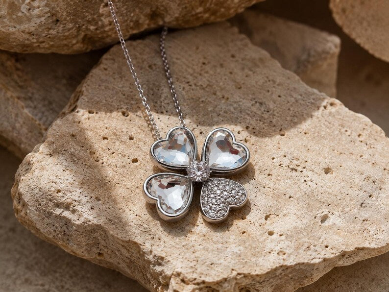 Silver Clover Heart Necklace