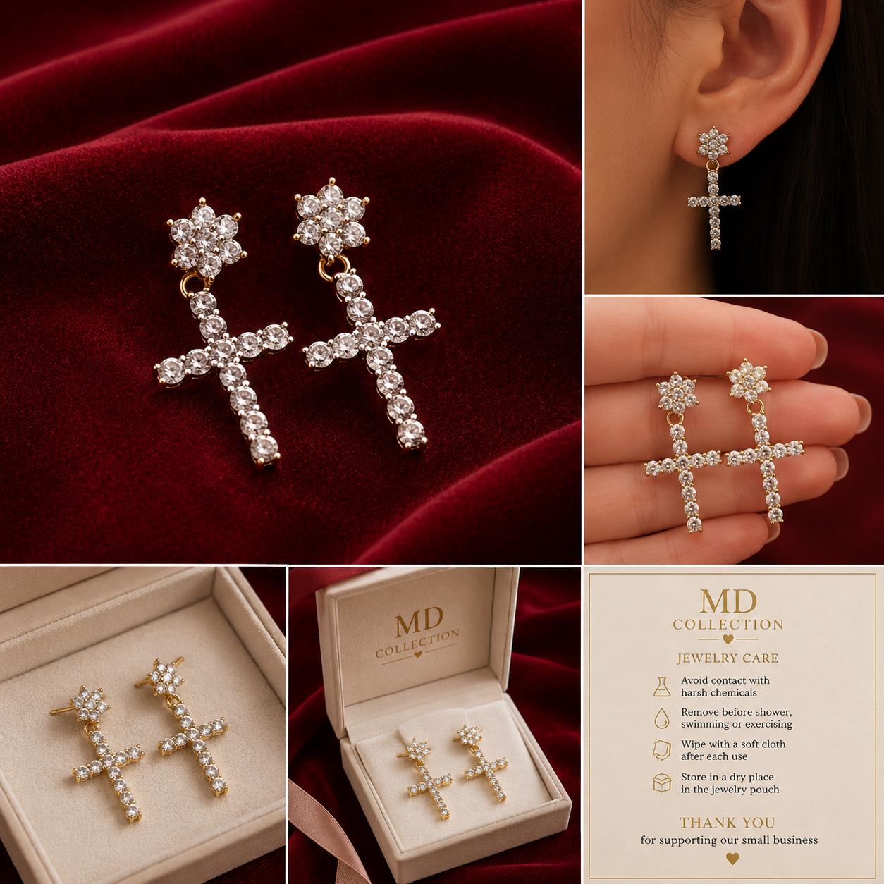 Gold Cross Drop Earrings