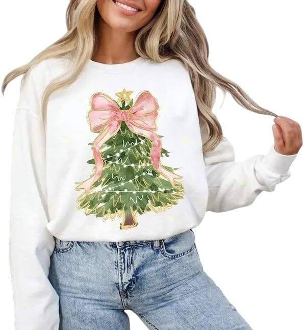 Pink Bow Christmas Tree Sweatshirt