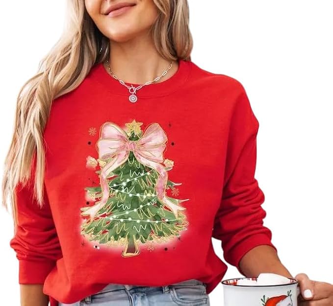 Pink Bow Christmas Tree Sweatshirt