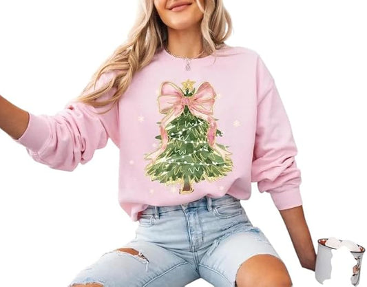 Pink Bow Christmas Tree Sweatshirt