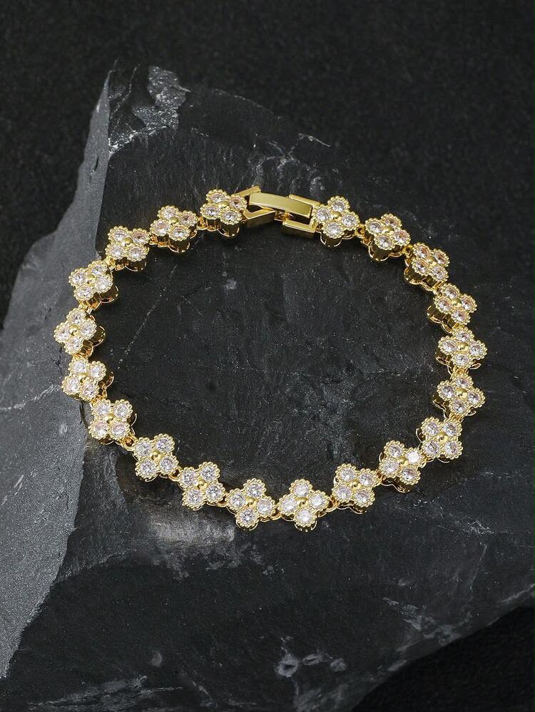 Luxury Gold Flower Tennis Bracelet