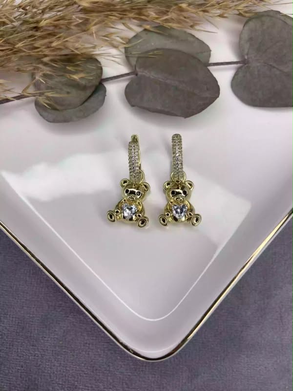 Gold Teddy Bear Hoop Earrings
