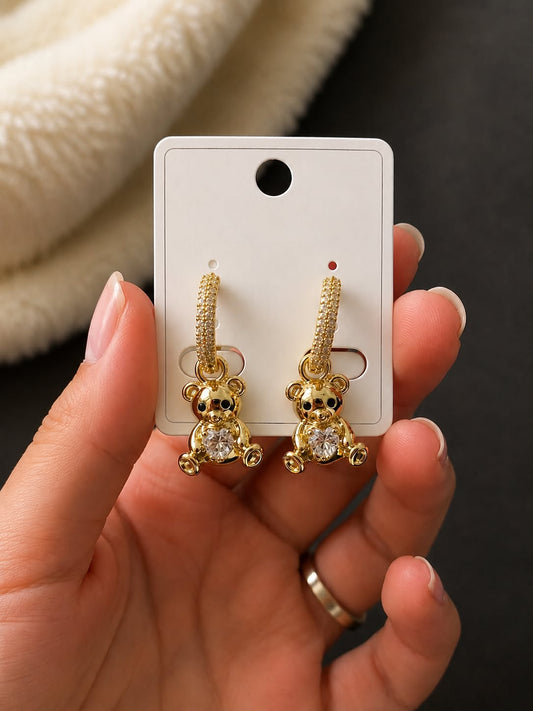 Gold Teddy Bear Hoop Earrings