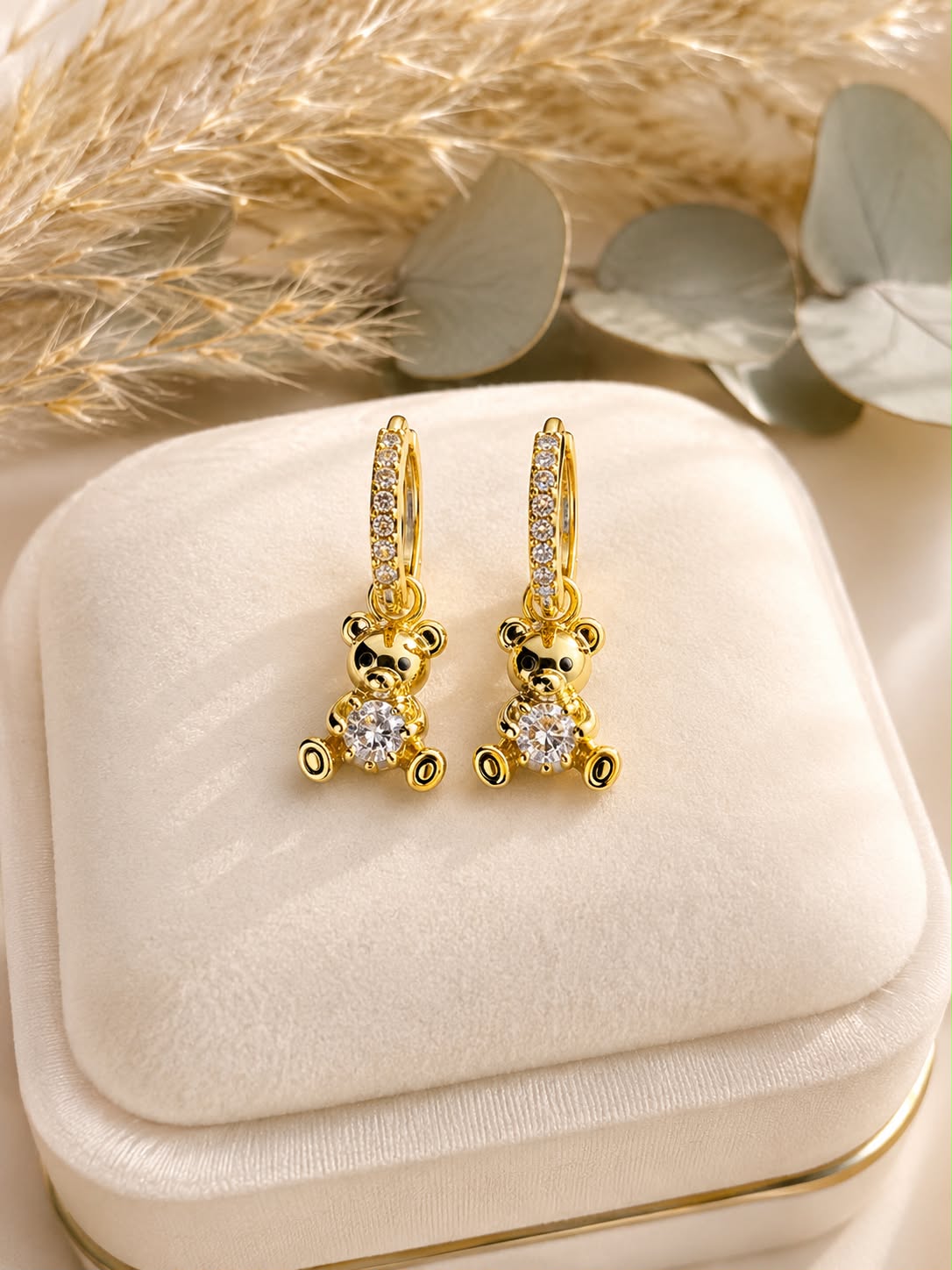 Gold Teddy Bear Hoop Earrings