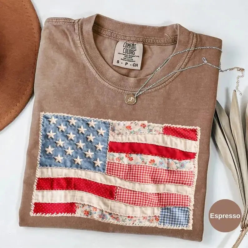 Faux Patchwork American Flag Shirt