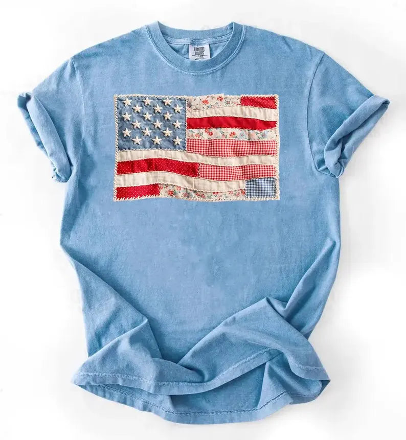 Faux Patchwork American Flag Shirt