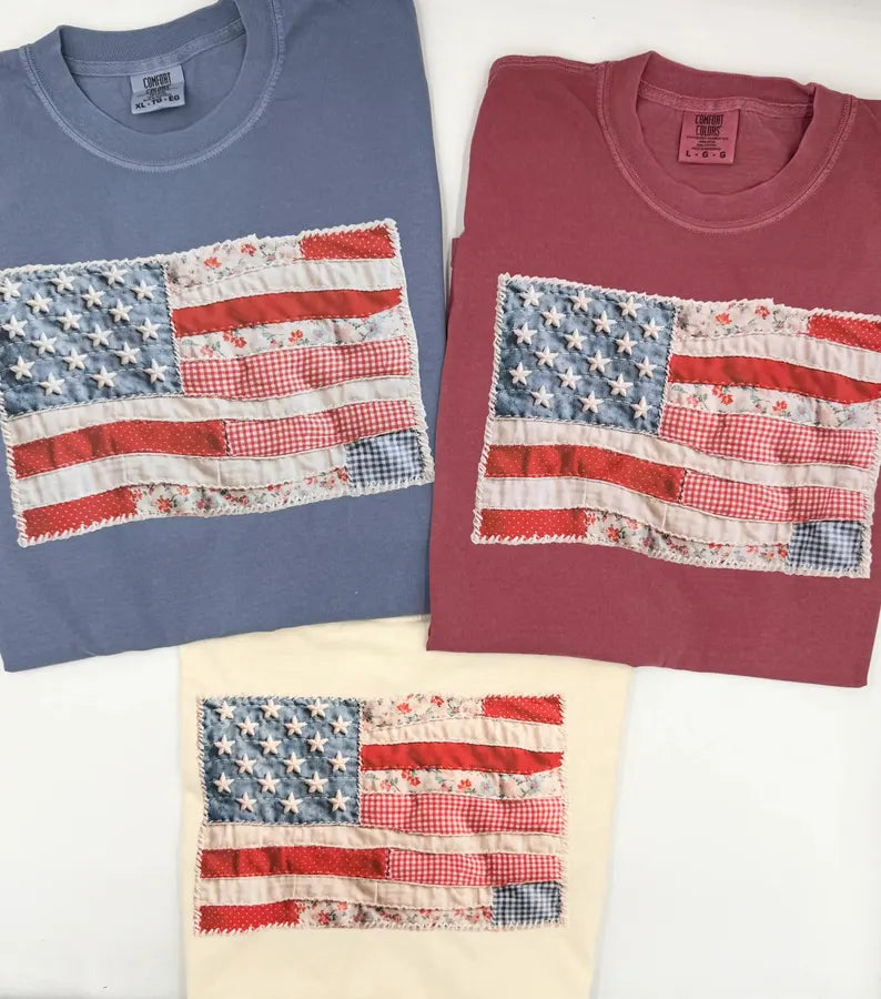 Faux Patchwork American Flag Shirt