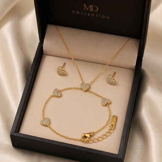 Gold Heart Jewelry Set