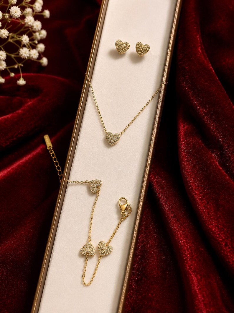Gold Heart Jewelry Set