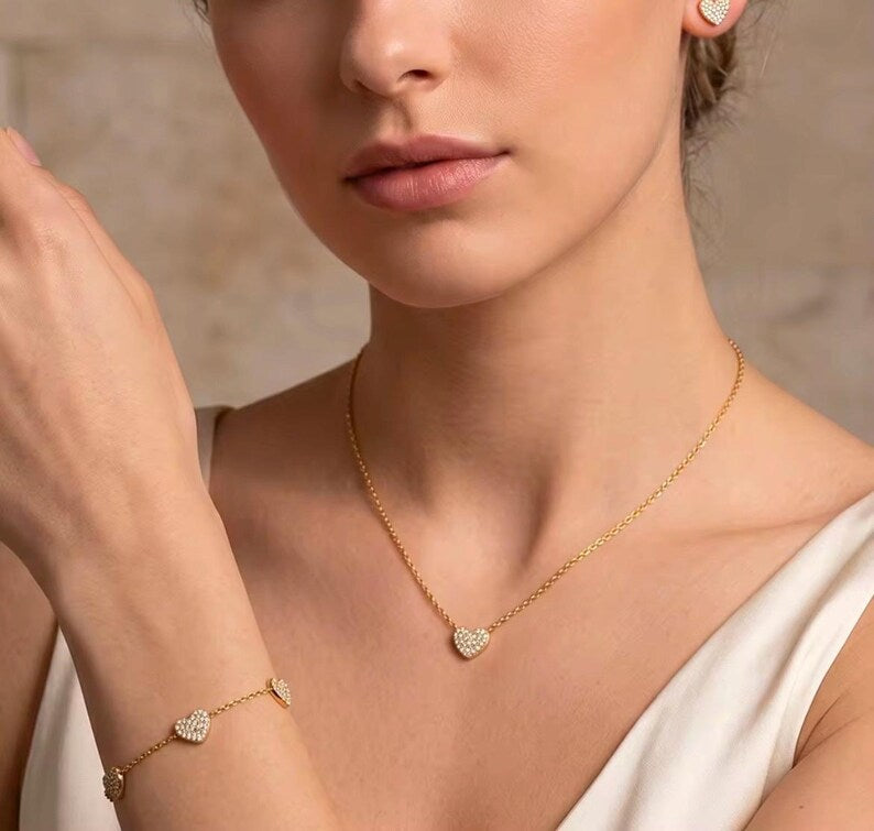 Gold Heart Jewelry Set