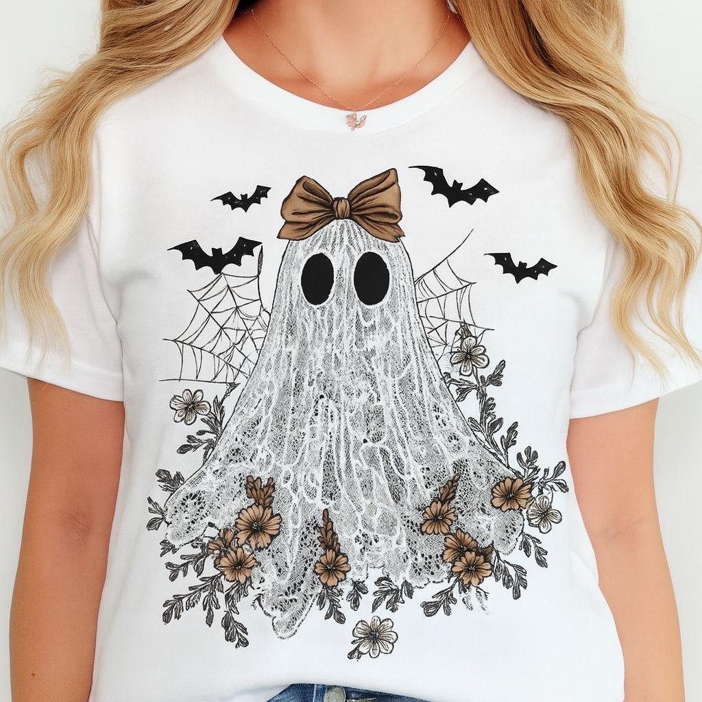 Lace Floral Ghost Halloween T-Shirt