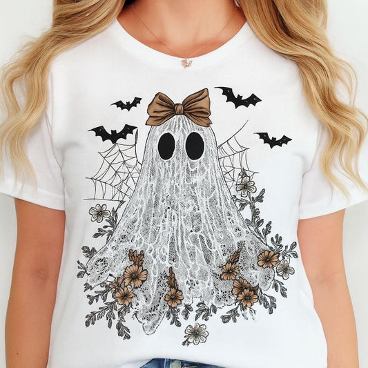 Lace Floral Ghost Halloween T-Shirt