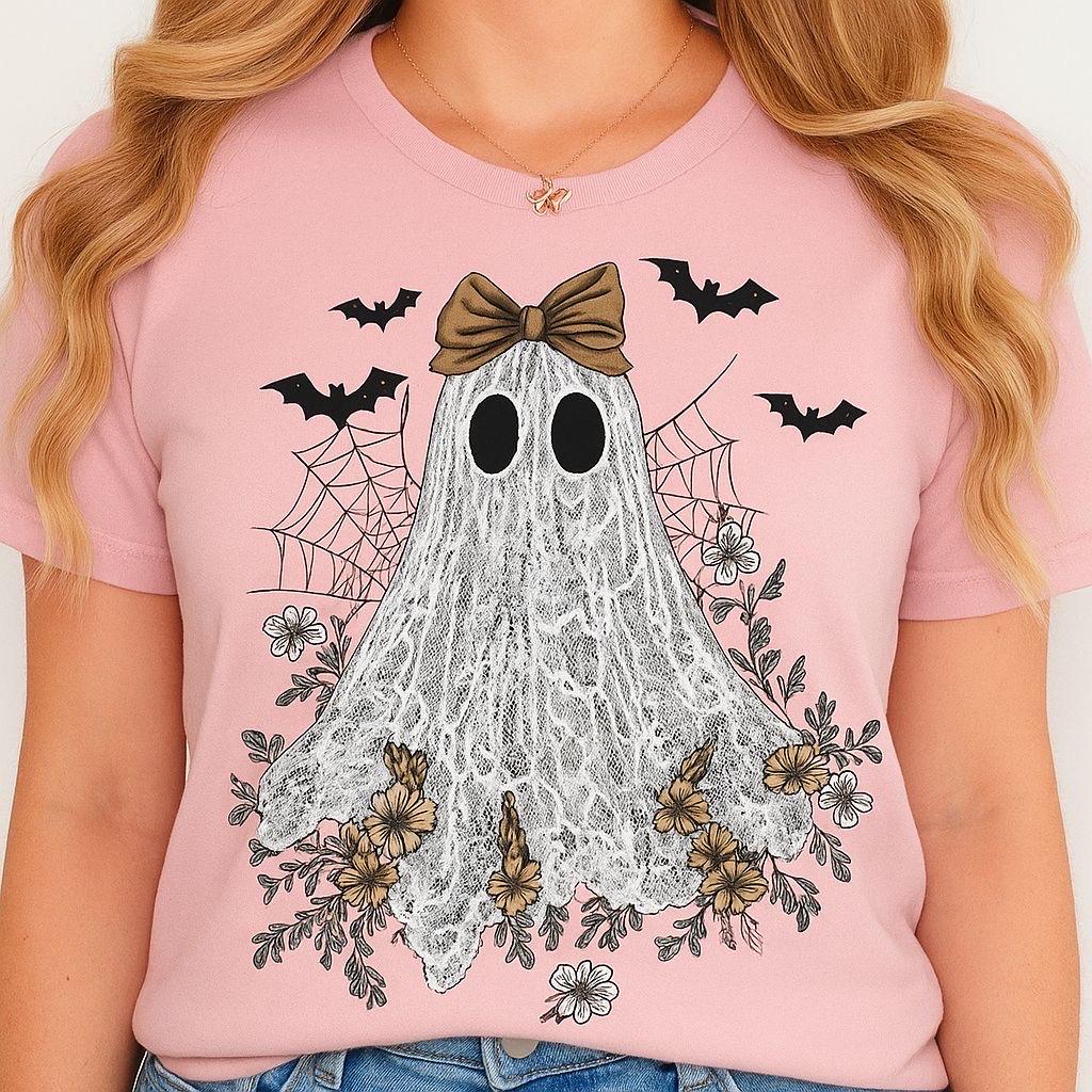 Lace Floral Ghost Halloween T-Shirt