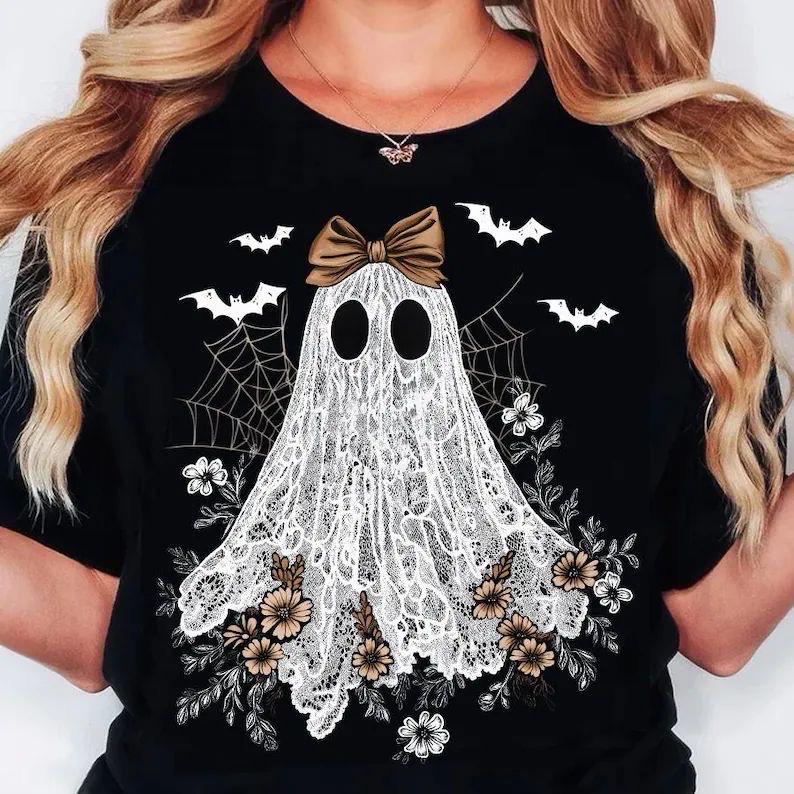 Lace Floral Ghost Halloween T-Shirt