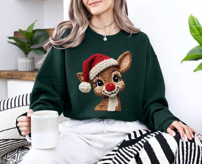 Knitted Rudolph Reindeer Sweatshirt