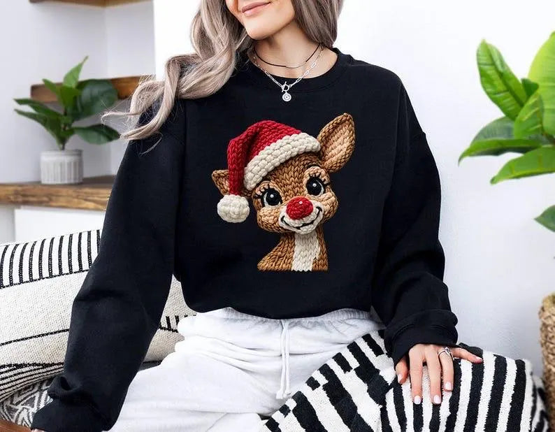 Knitted Rudolph Reindeer Sweatshirt