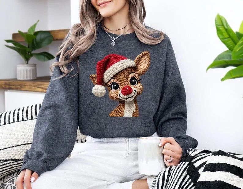 Knitted Rudolph Reindeer Sweatshirt