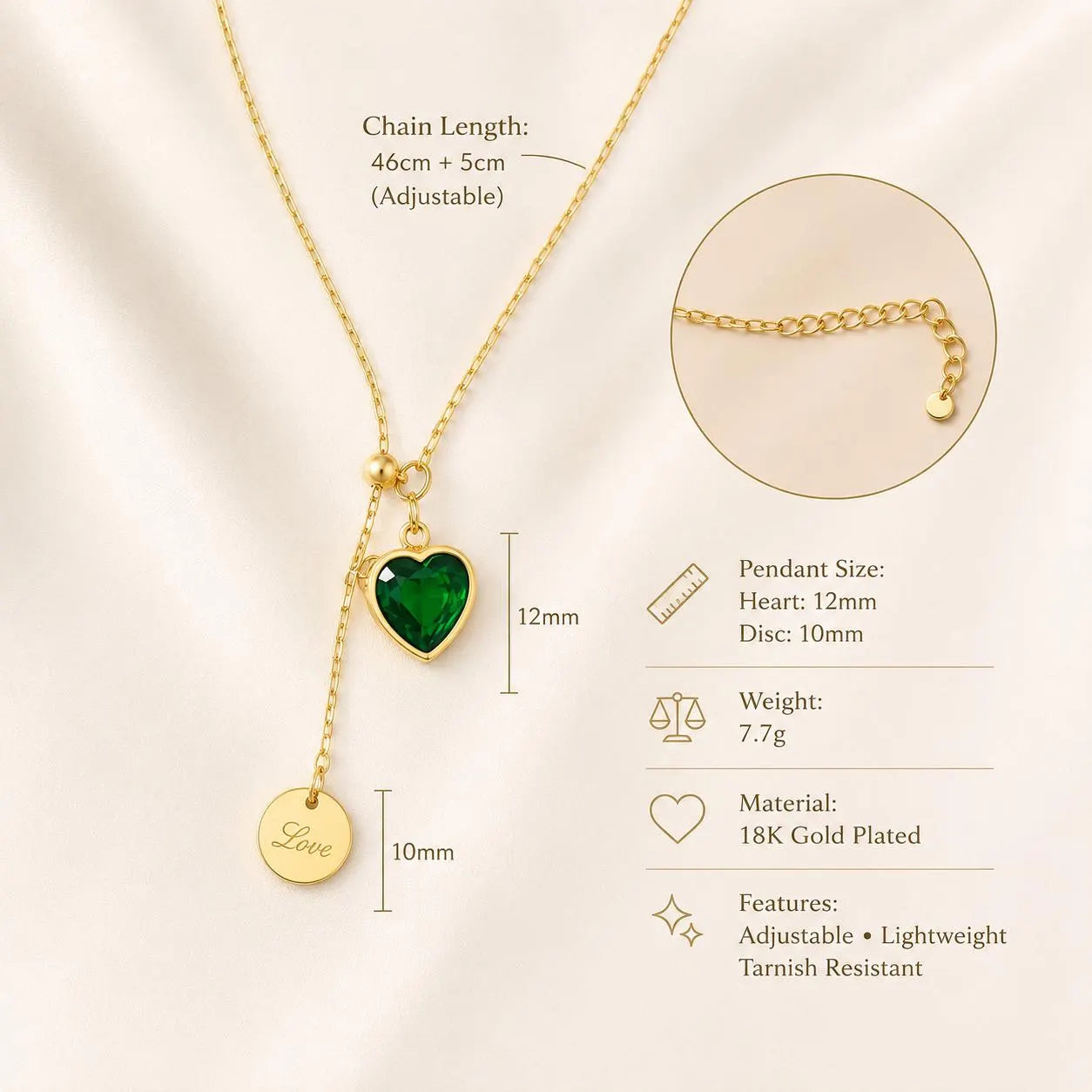 Emerald Green Heart Necklace