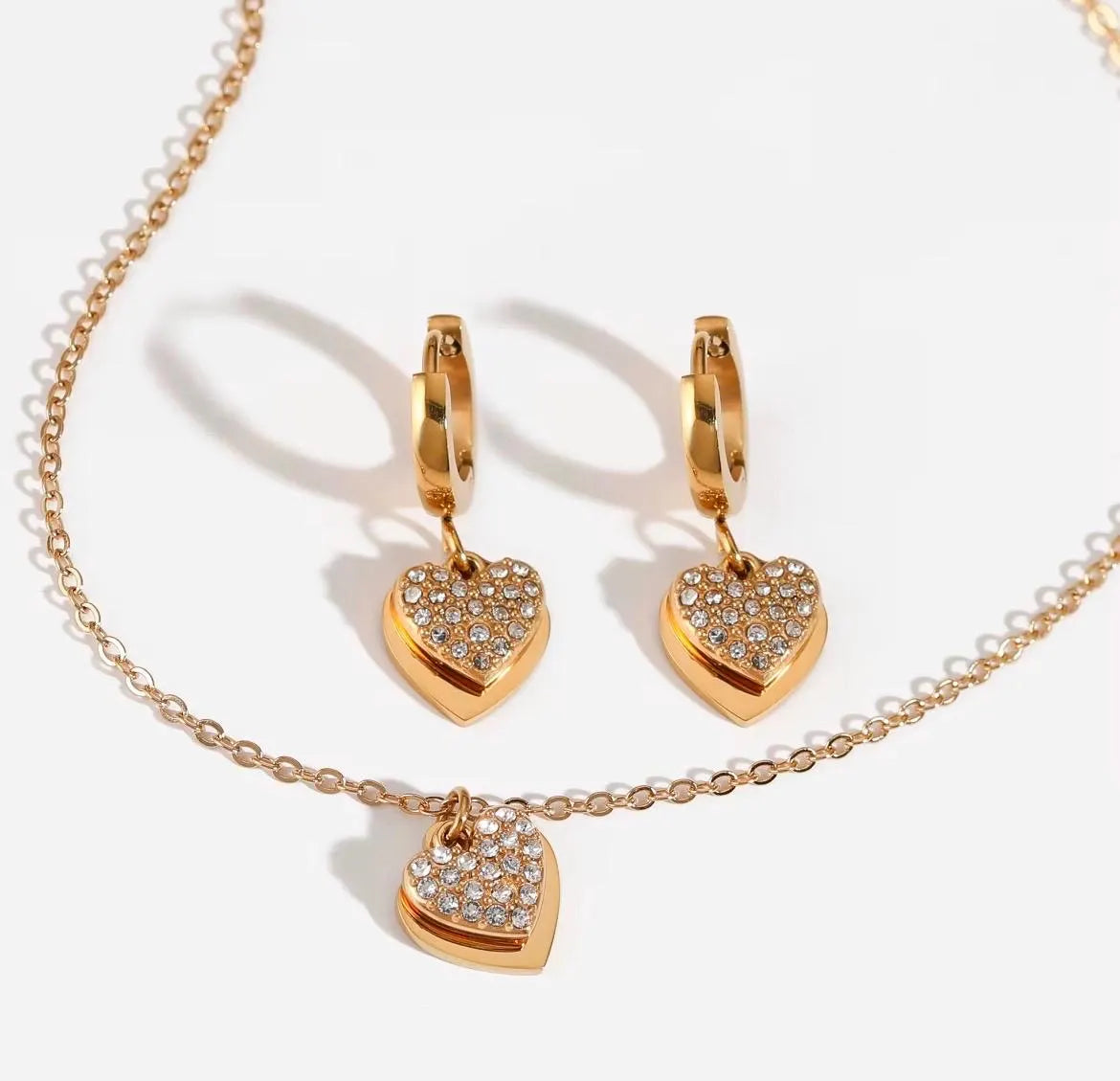 Gold Heart Necklace and Earrings Set
