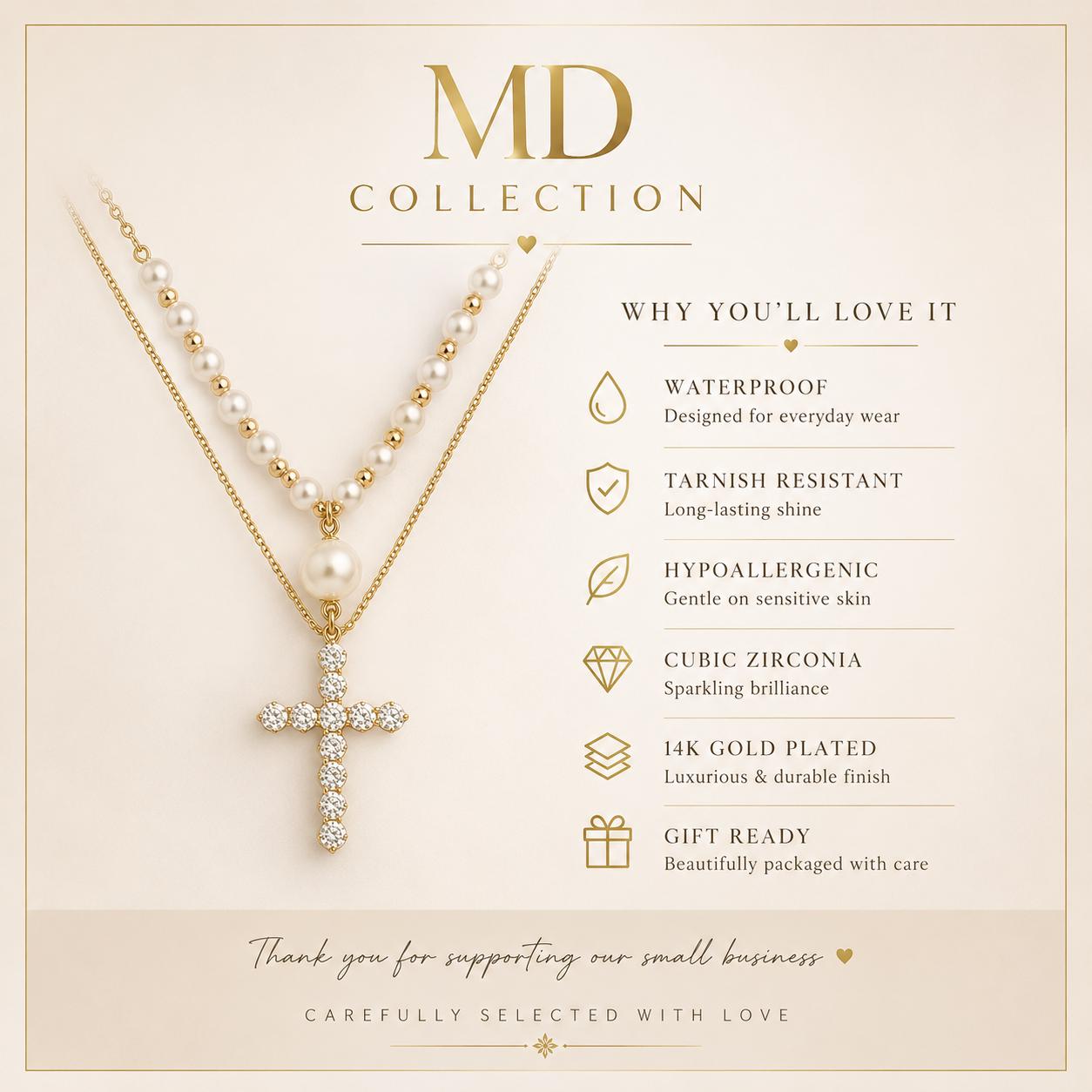 Layered Pearl Cross Necklace