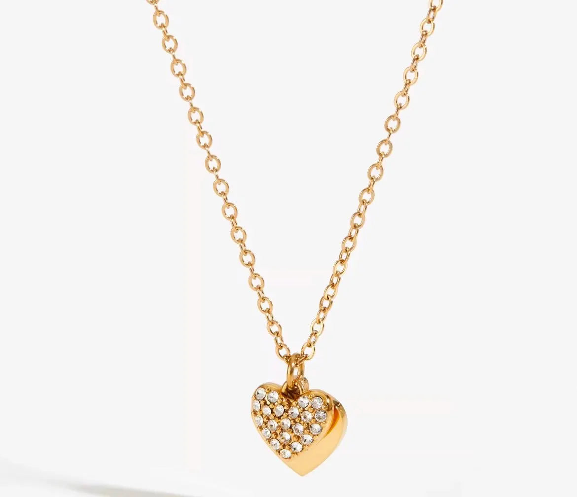 Gold Heart Necklace and Earrings Set